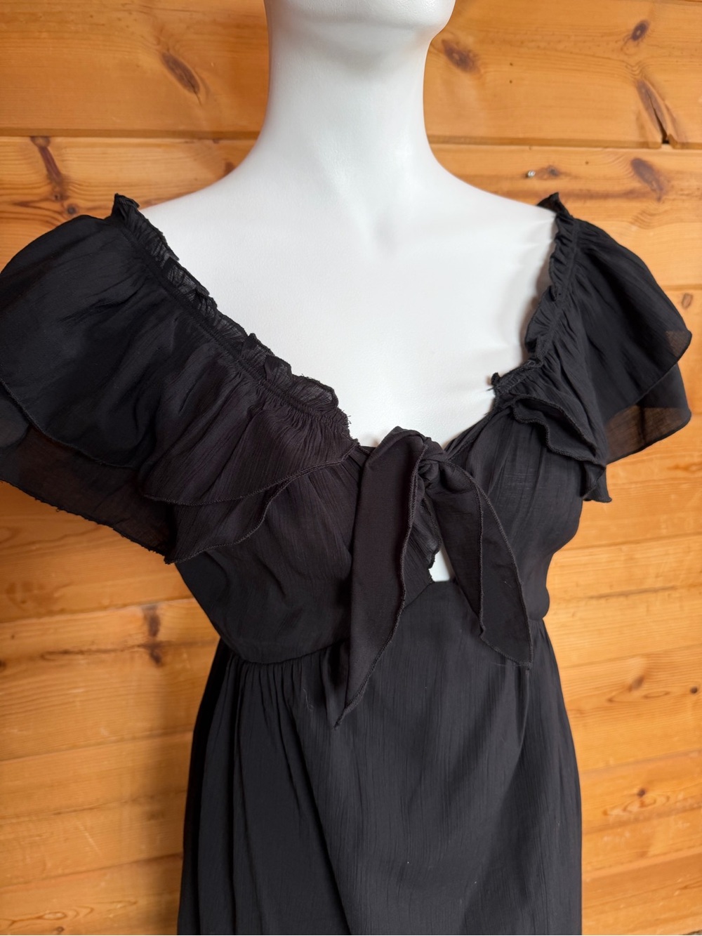 Empire black flowy off shoulder short dress summer sun large dressy wedding